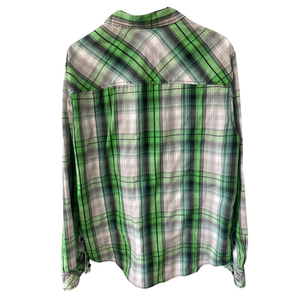 Green & Gray Plaid Button-Up Shirt Surplus XL Casual Long Sleeve Cotton Blend - Picture 6 of 6
